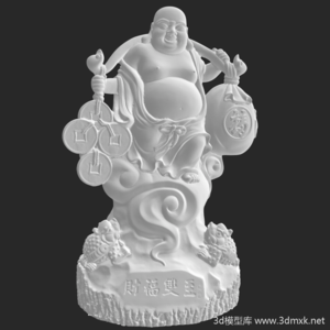 财福双至弥勒佛雕像3D打印模型下载