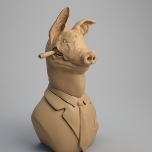 穿西装叼雪茄的猪3D模型下载