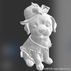 戴帽穿裙子宠物狗3D打印模型素材